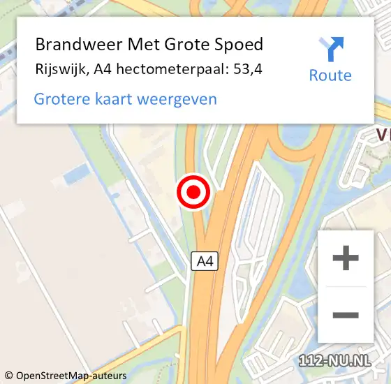 Locatie op kaart van de 112 melding: Brandweer Met Grote Spoed Naar Rijswijk, A4 hectometerpaal: 53,4 op 27 juli 2021 00:49