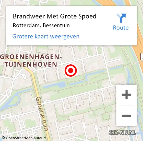 Locatie op kaart van de 112 melding: Brandweer Met Grote Spoed Naar Rotterdam, Bessentuin op 27 juli 2021 02:07
