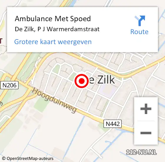 Locatie op kaart van de 112 melding: Ambulance Met Spoed Naar De Zilk, P J Warmerdamstraat op 27 juli 2021 03:33