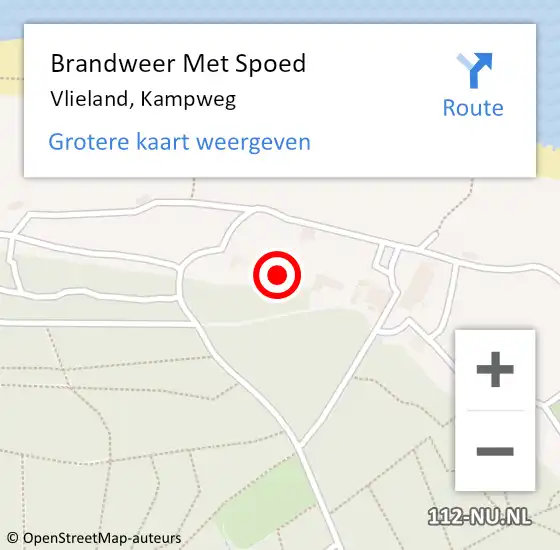 Locatie op kaart van de 112 melding: Brandweer Met Spoed Naar Vlieland, Kampweg op 27 juli 2021 03:38