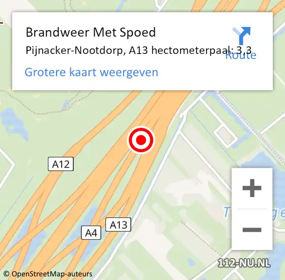 Locatie op kaart van de 112 melding: Brandweer Met Spoed Naar Den Haag, A13 hectometerpaal: 3,3 op 27 juli 2021 05:52