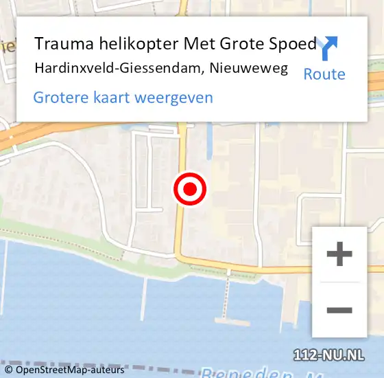 Locatie op kaart van de 112 melding: Trauma helikopter Met Grote Spoed Naar Hardinxveld-Giessendam, Nieuweweg op 27 juli 2021 06:13