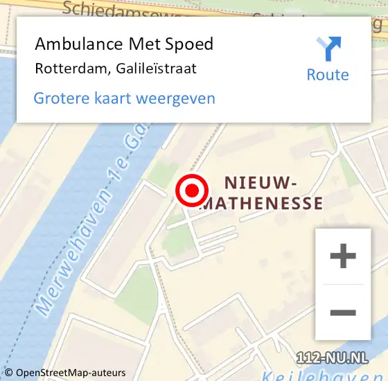 Locatie op kaart van de 112 melding: Ambulance Met Spoed Naar Rotterdam, Galileïstraat op 27 juli 2021 07:17