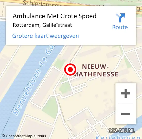 Locatie op kaart van de 112 melding: Ambulance Met Grote Spoed Naar Rotterdam, Galileïstraat op 27 juli 2021 07:18