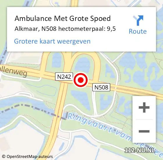 Locatie op kaart van de 112 melding: Ambulance Met Grote Spoed Naar Alkmaar, N508 hectometerpaal: 9,5 op 27 juli 2021 07:41