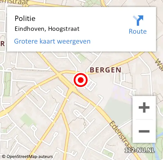 Locatie op kaart van de 112 melding: Politie Eindhoven, Hoogstraat op 27 juli 2021 09:15