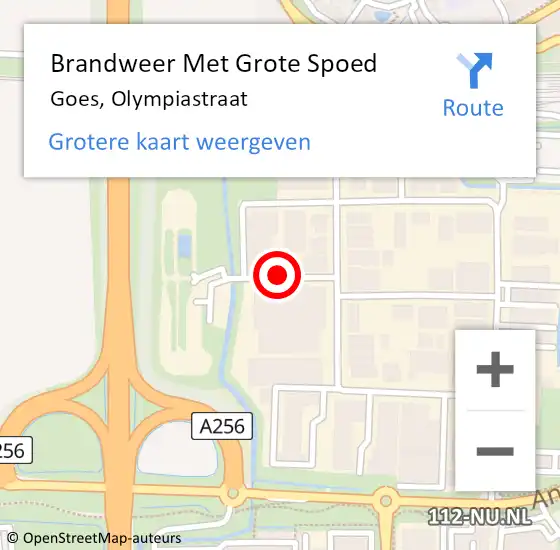 Locatie op kaart van de 112 melding: Brandweer Met Grote Spoed Naar Goes, Olympiastraat op 27 juli 2021 09:16