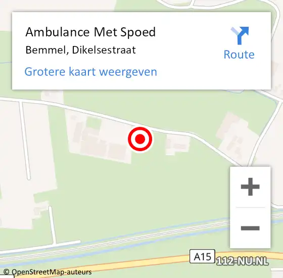 Locatie op kaart van de 112 melding: Ambulance Met Spoed Naar Bemmel, Dikelsestraat op 27 juli 2021 10:29