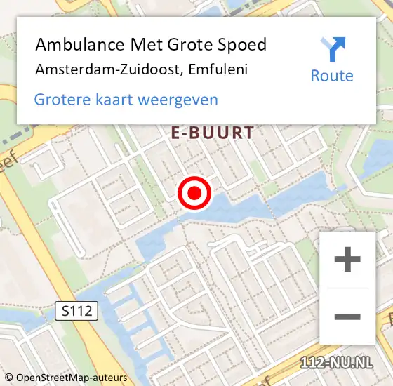 Locatie op kaart van de 112 melding: Ambulance Met Grote Spoed Naar Amsterdam-Zuidoost, Emfuleni op 27 juli 2021 10:53