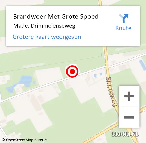 Locatie op kaart van de 112 melding: Brandweer Met Grote Spoed Naar Made, Drimmelenseweg op 27 juli 2021 11:09