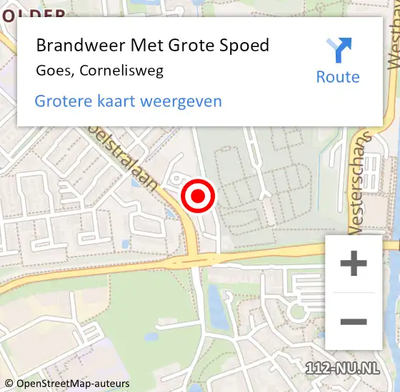 Locatie op kaart van de 112 melding: Brandweer Met Grote Spoed Naar Goes, Cornelisweg op 27 juli 2021 11:23