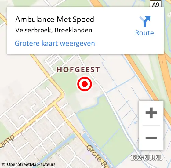 Locatie op kaart van de 112 melding: Ambulance Met Spoed Naar Velserbroek, Broeklanden op 27 juli 2021 11:54