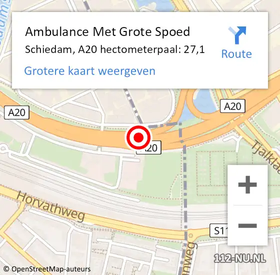 Locatie op kaart van de 112 melding: Ambulance Met Grote Spoed Naar Schiedam, A20 hectometerpaal: 27,1 op 27 juli 2021 12:35