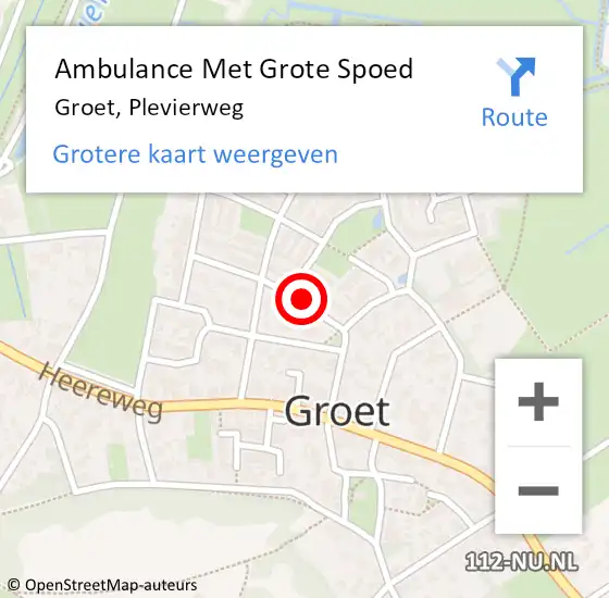 Locatie op kaart van de 112 melding: Ambulance Met Grote Spoed Naar Groet, Plevierweg op 27 juli 2021 12:37
