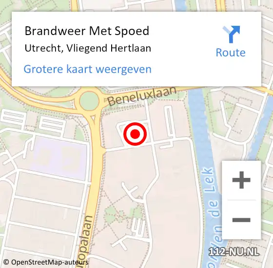 Locatie op kaart van de 112 melding: Brandweer Met Spoed Naar Utrecht, Vliegend Hertlaan op 27 juli 2021 12:51