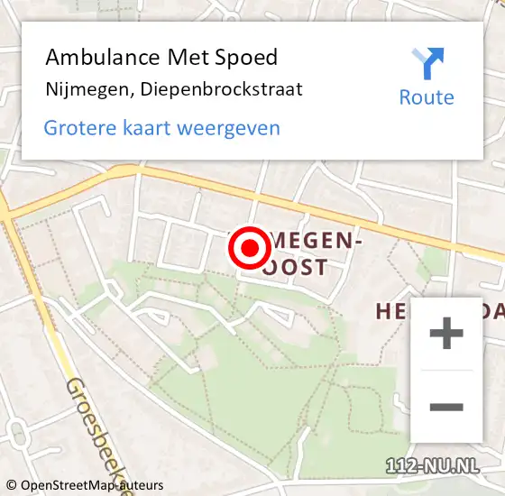 Locatie op kaart van de 112 melding: Ambulance Met Spoed Naar Nijmegen, Diepenbrockstraat op 27 juli 2021 12:56