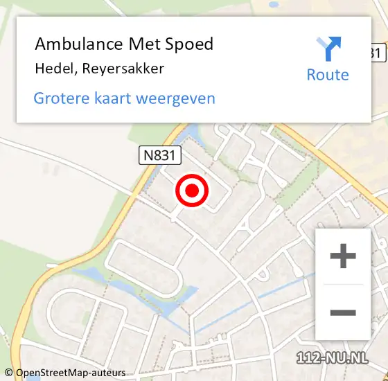 Locatie op kaart van de 112 melding: Ambulance Met Spoed Naar Hedel, Reyersakker op 27 juli 2021 13:09