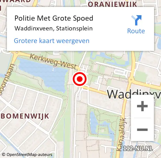 Locatie op kaart van de 112 melding: Politie Met Grote Spoed Naar Waddinxveen, Stationsplein op 27 juli 2021 13:22