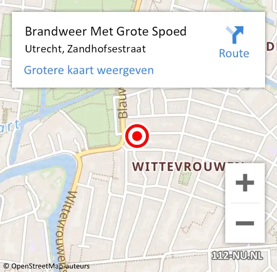 Locatie op kaart van de 112 melding: Brandweer Met Grote Spoed Naar Utrecht, Zandhofsestraat op 27 juli 2021 14:07