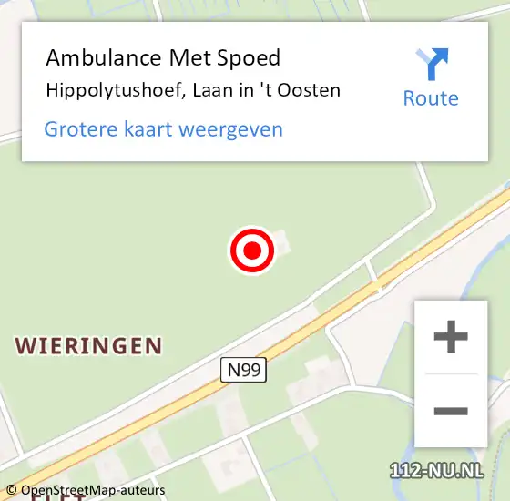 Locatie op kaart van de 112 melding: Ambulance Met Spoed Naar Hippolytushoef, Laan in 't Oosten op 27 juli 2021 14:08