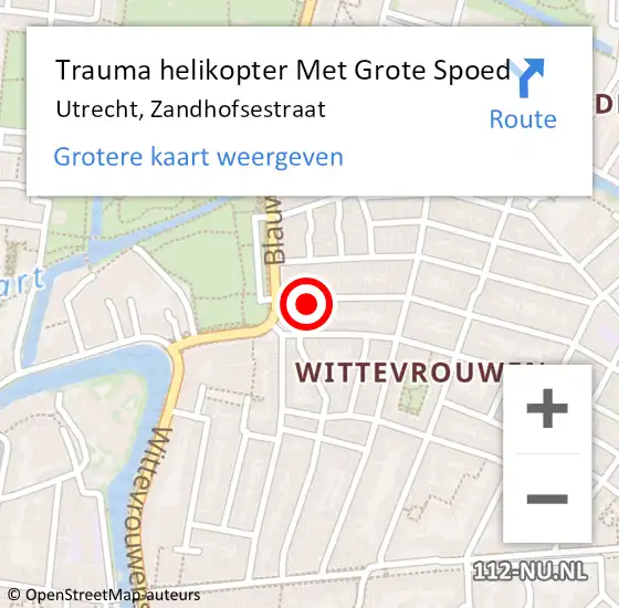 Locatie op kaart van de 112 melding: Trauma helikopter Met Grote Spoed Naar Utrecht, Zandhofsestraat op 27 juli 2021 14:10