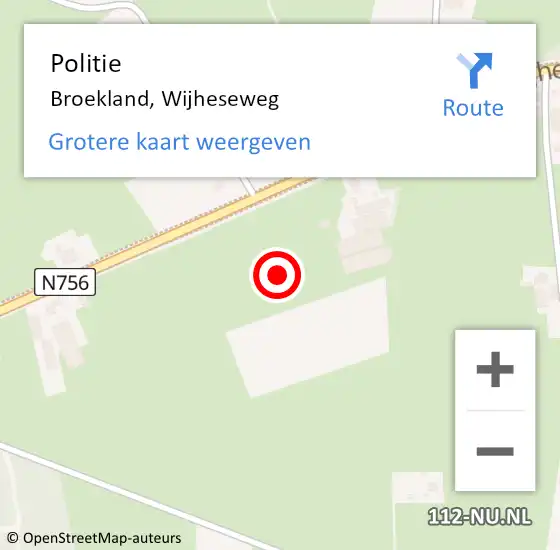 Locatie op kaart van de 112 melding: Politie Broekland, Wijheseweg op 27 juli 2021 14:16