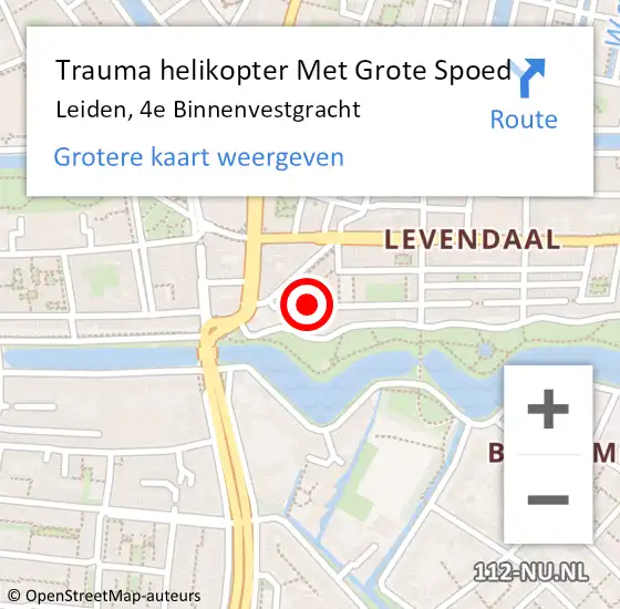 Locatie op kaart van de 112 melding: Trauma helikopter Met Grote Spoed Naar Leiden, 4e Binnenvestgracht op 27 juli 2021 14:35