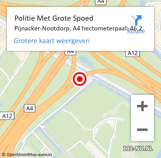 Locatie op kaart van de 112 melding: Politie Met Grote Spoed Naar Pijnacker-Nootdorp, A4 hectometerpaal: 46,2 op 27 juli 2021 14:41