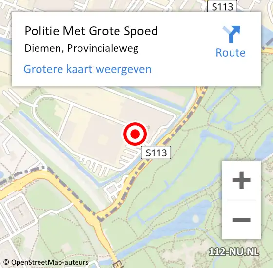 Locatie op kaart van de 112 melding: Politie Met Grote Spoed Naar Diemen, Provincialeweg op 27 juli 2021 14:41