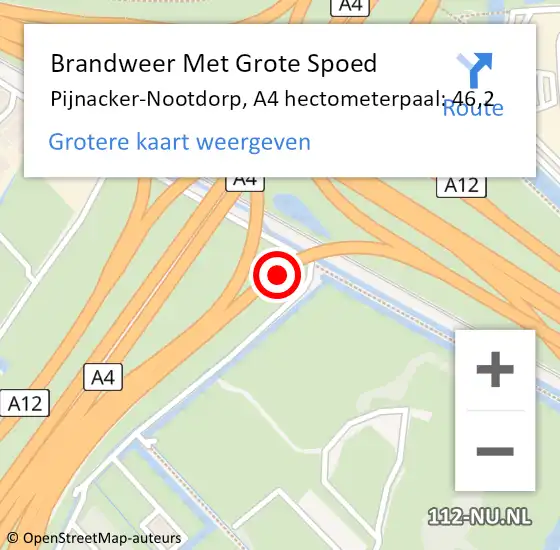 Locatie op kaart van de 112 melding: Brandweer Met Grote Spoed Naar Pijnacker-Nootdorp, A4 hectometerpaal: 46,2 op 27 juli 2021 14:42