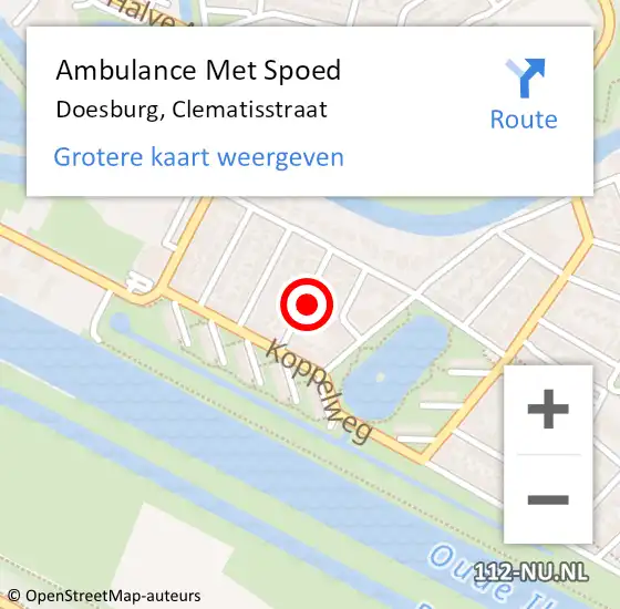 Locatie op kaart van de 112 melding: Ambulance Met Spoed Naar Doesburg, Clematisstraat op 27 juli 2021 14:52