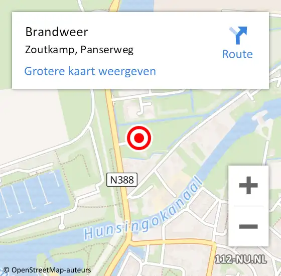 Locatie op kaart van de 112 melding: Brandweer Zoutkamp, Panserweg op 27 juli 2021 14:54