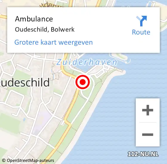 Locatie op kaart van de 112 melding: Ambulance Oudeschild, Bolwerk op 27 juli 2021 14:57