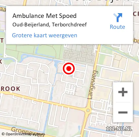 Locatie op kaart van de 112 melding: Ambulance Met Spoed Naar Oud-Beijerland, Terborchdreef op 27 juli 2021 15:17