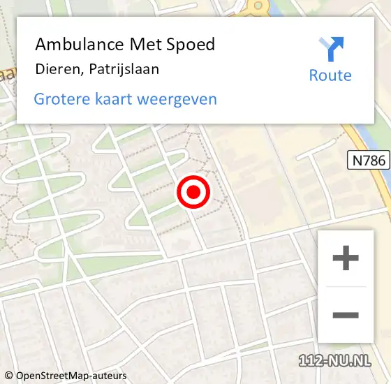 Locatie op kaart van de 112 melding: Ambulance Met Spoed Naar Dieren, Patrijslaan op 27 juli 2021 15:34