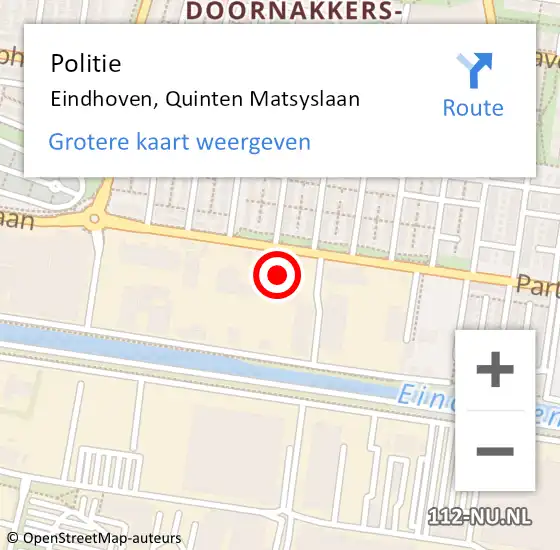Locatie op kaart van de 112 melding: Politie Eindhoven, Quinten Matsyslaan op 27 juli 2021 15:45