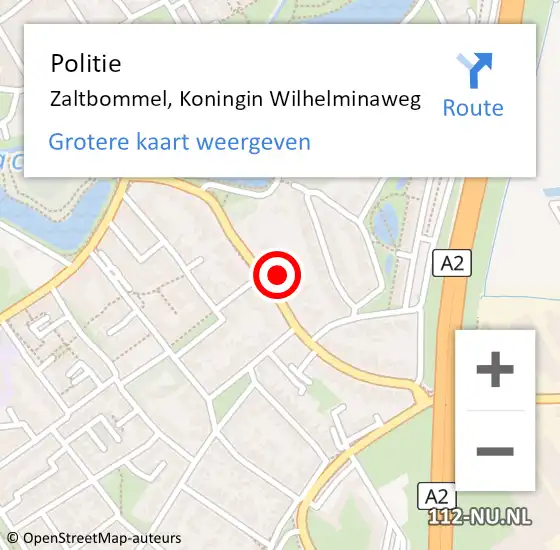 Locatie op kaart van de 112 melding: Politie Zaltbommel, Koningin Wilhelminaweg op 27 juli 2021 15:46