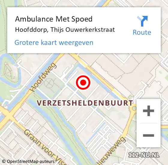 Locatie op kaart van de 112 melding: Ambulance Met Spoed Naar Hoofddorp, Thijs Ouwerkerkstraat op 27 juli 2021 16:22