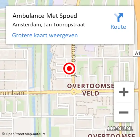 Locatie op kaart van de 112 melding: Ambulance Met Spoed Naar Amsterdam, Jan Tooropstraat op 27 juli 2021 16:25