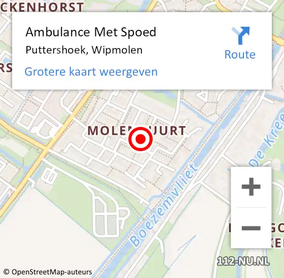 Locatie op kaart van de 112 melding: Ambulance Met Spoed Naar Puttershoek, Wipmolen op 27 juli 2021 16:30