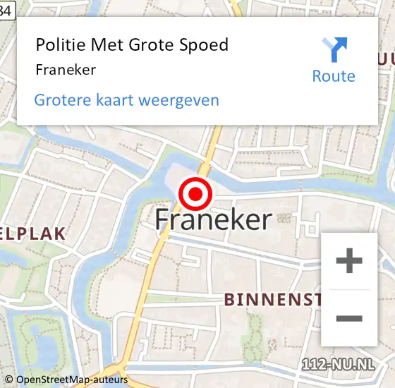 Locatie op kaart van de 112 melding: Politie Met Grote Spoed Naar Franeker op 27 juli 2021 16:32