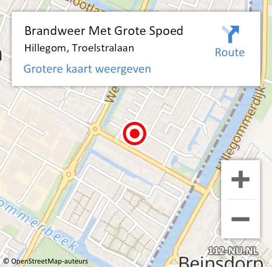 Locatie op kaart van de 112 melding: Brandweer Met Grote Spoed Naar Hillegom, Troelstralaan op 17 juni 2014 20:54