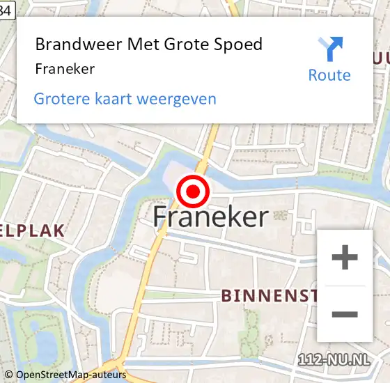 Locatie op kaart van de 112 melding: Brandweer Met Grote Spoed Naar Franeker op 27 juli 2021 16:34