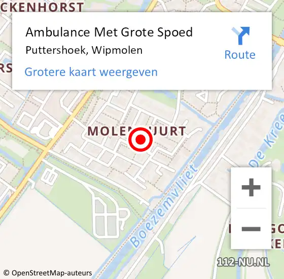 Locatie op kaart van de 112 melding: Ambulance Met Grote Spoed Naar Puttershoek, Wipmolen op 27 juli 2021 16:37