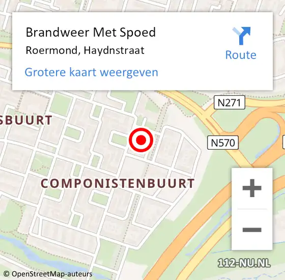 Locatie op kaart van de 112 melding: Brandweer Met Spoed Naar Roermond, Haydnstraat op 27 juli 2021 16:54