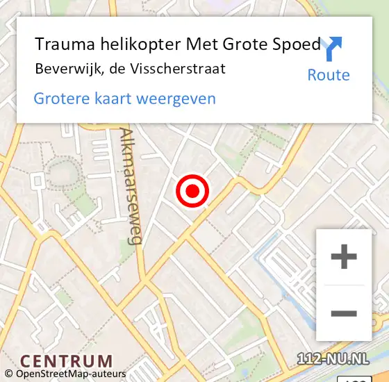 Locatie op kaart van de 112 melding: Trauma helikopter Met Grote Spoed Naar Beverwijk, de Visscherstraat op 27 juli 2021 17:01