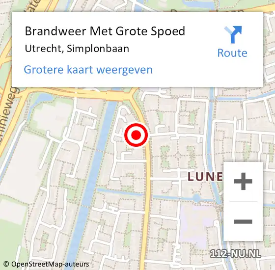 Locatie op kaart van de 112 melding: Brandweer Met Grote Spoed Naar Utrecht, Simplonbaan op 27 juli 2021 17:04