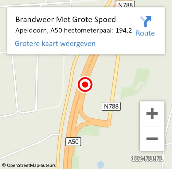 Locatie op kaart van de 112 melding: Brandweer Met Grote Spoed Naar Apeldoorn, A50 hectometerpaal: 194,2 op 27 juli 2021 17:34