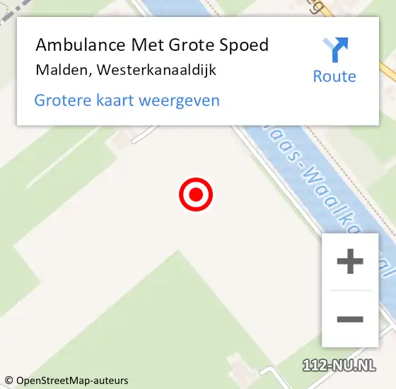 Locatie op kaart van de 112 melding: Ambulance Met Grote Spoed Naar Malden, Westerkanaaldijk op 27 juli 2021 17:36