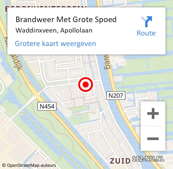 Locatie op kaart van de 112 melding: Brandweer Met Grote Spoed Naar Waddinxveen, Apollolaan op 27 juli 2021 17:43